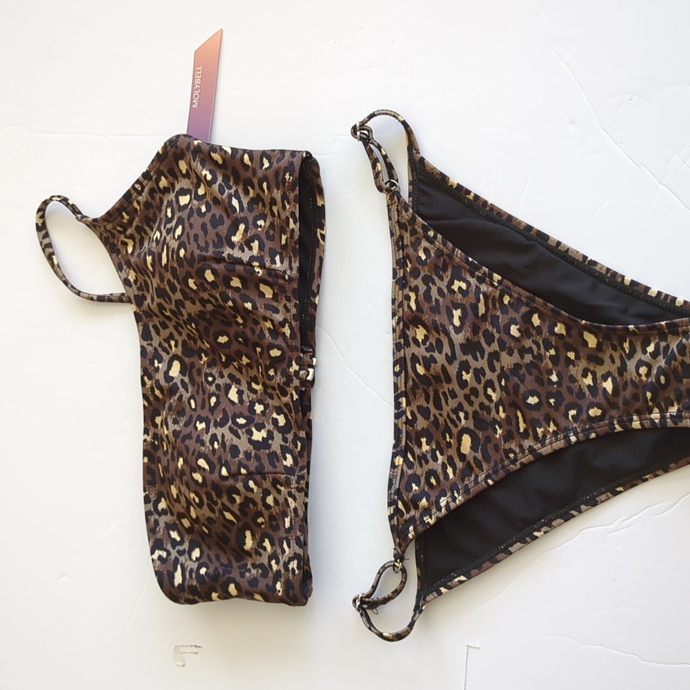 NWT Women's Molybell 2 PC One Shouldet Bikini - Leopard Print - Small